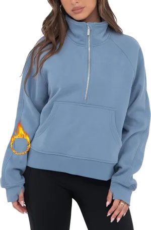 VIUTIL Womens Half Zip Sweatshirt Fleece Cropped Pullover with Thumb Hole Fall Trendy Clothes 2025