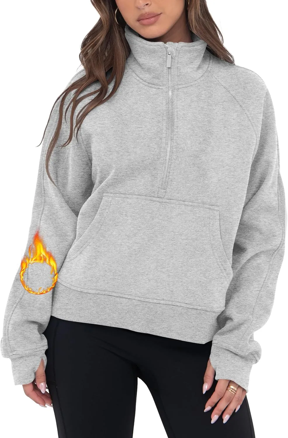 VIUTIL Womens Half Zip Sweatshirt Fleece Cropped Pullover with Thumb Hole Fall Trendy Clothes 2025