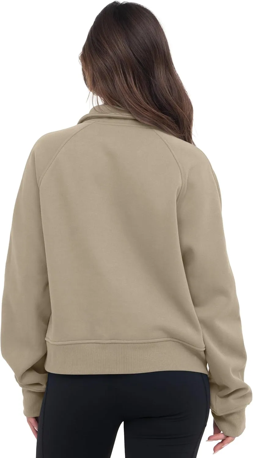 VIUTIL Womens Half Zip Sweatshirt Fleece Cropped Pullover with Thumb Hole Fall Trendy Clothes 2025