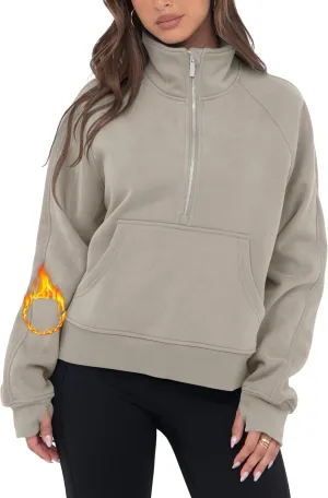 VIUTIL Womens Half Zip Sweatshirt Fleece Cropped Pullover with Thumb Hole Fall Trendy Clothes 2025