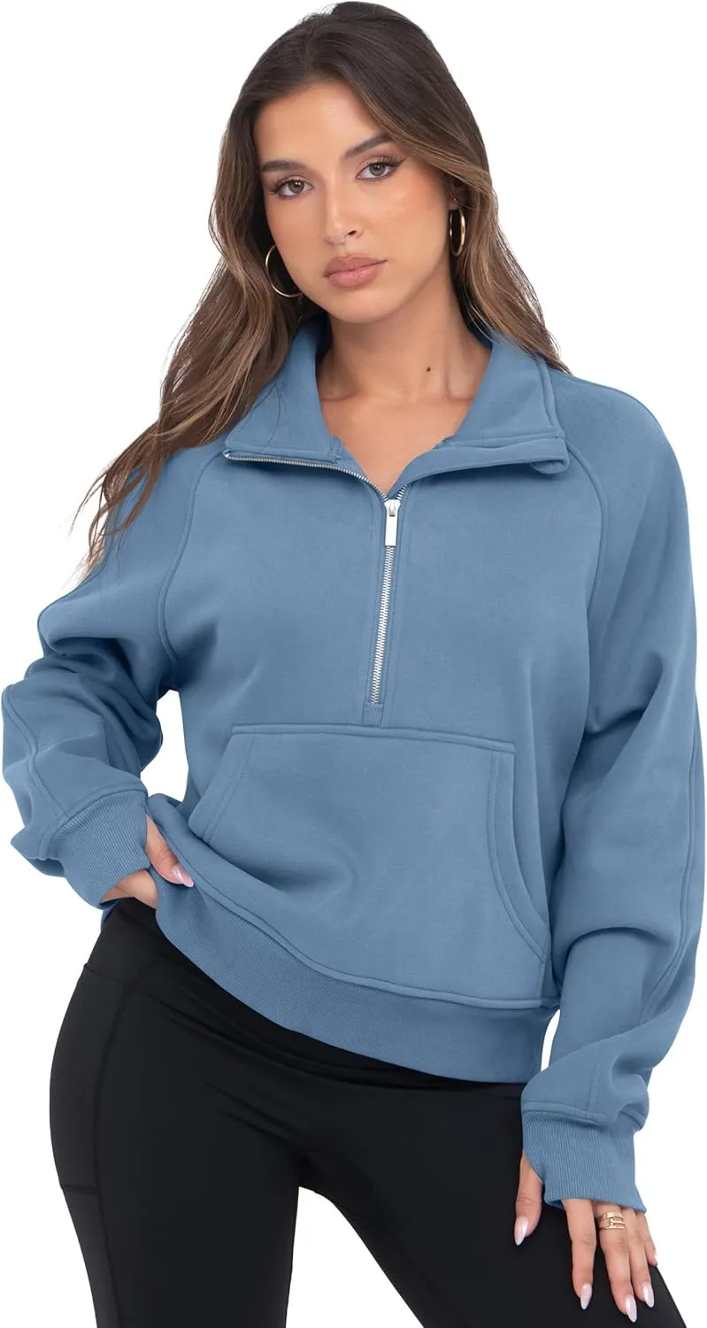 VIUTIL Womens Half Zip Sweatshirt Fleece Cropped Pullover with Thumb Hole Fall Trendy Clothes 2025