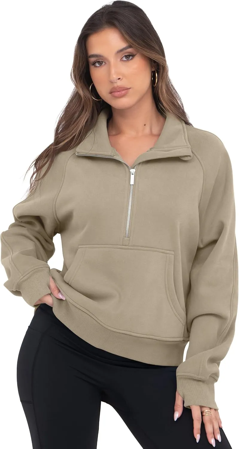 VIUTIL Womens Half Zip Sweatshirt Fleece Cropped Pullover with Thumb Hole Fall Trendy Clothes 2025