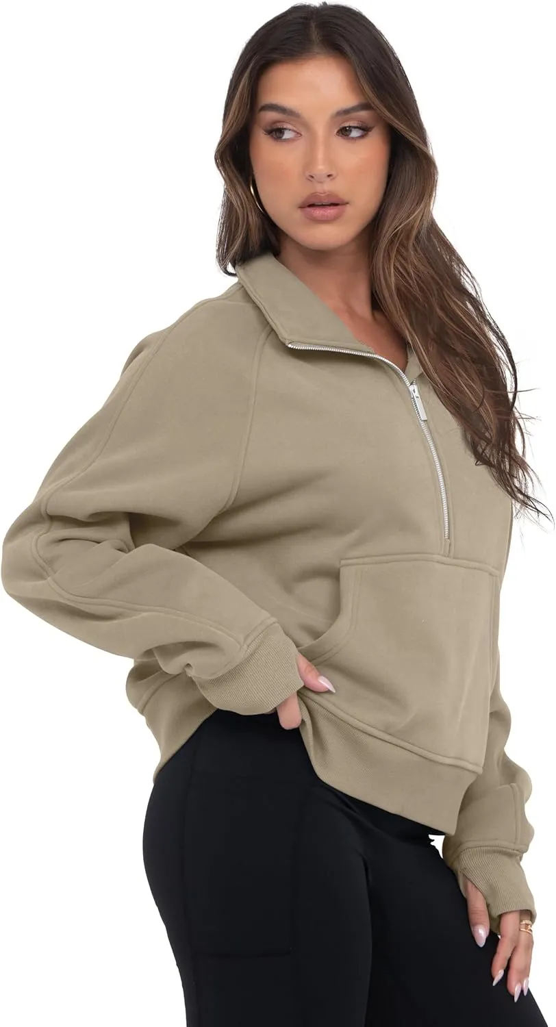 VIUTIL Womens Half Zip Sweatshirt Fleece Cropped Pullover with Thumb Hole Fall Trendy Clothes 2025