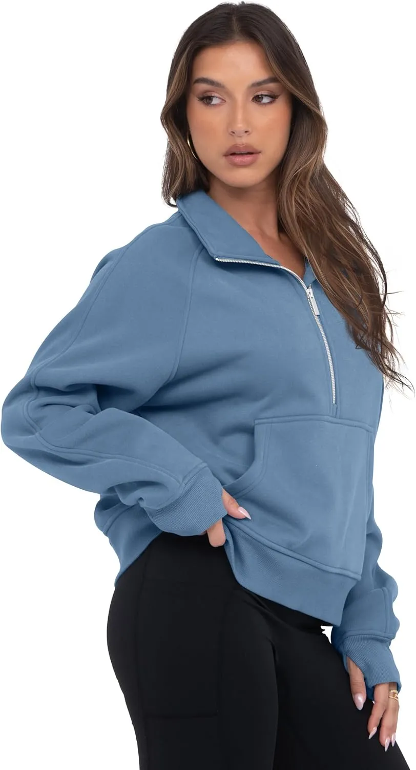 VIUTIL Womens Half Zip Sweatshirt Fleece Cropped Pullover with Thumb Hole Fall Trendy Clothes 2025