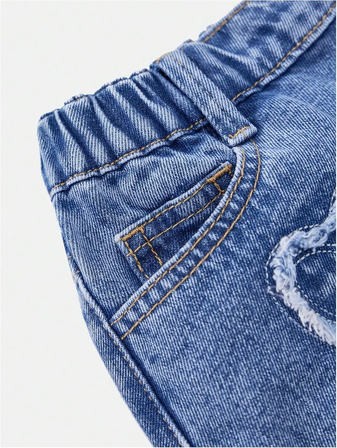 WDIRARA Girl's Heart Patch High Waisted Jean Shorts Elastic Waist Y2k Casual Denim Shorts