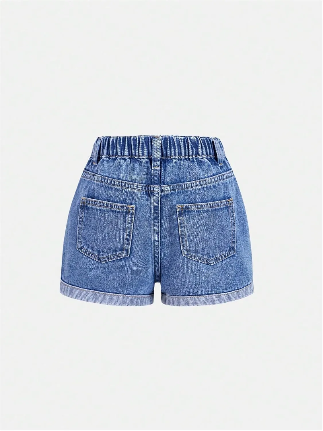 WDIRARA Girl's Heart Patch High Waisted Jean Shorts Elastic Waist Y2k Casual Denim Shorts