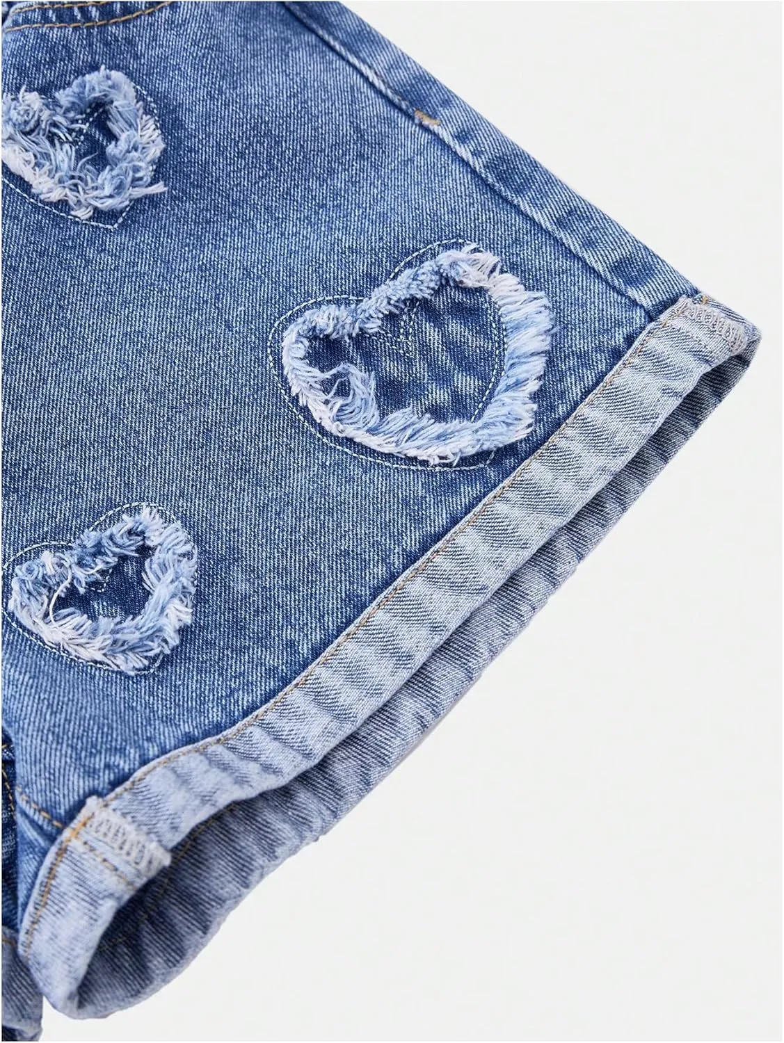 WDIRARA Girl's Heart Patch High Waisted Jean Shorts Elastic Waist Y2k Casual Denim Shorts