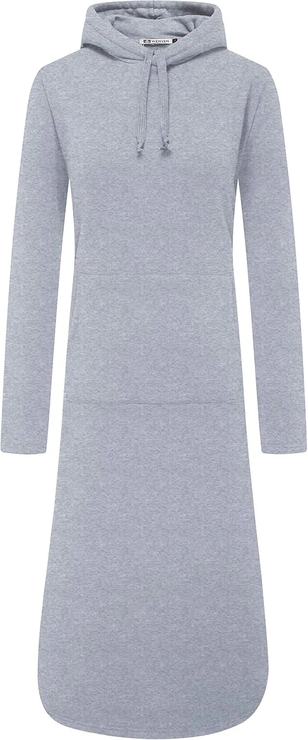 WenVen Womens Long Hoodie Dress Thicken Fleece Lined Pullover Sweatshirt