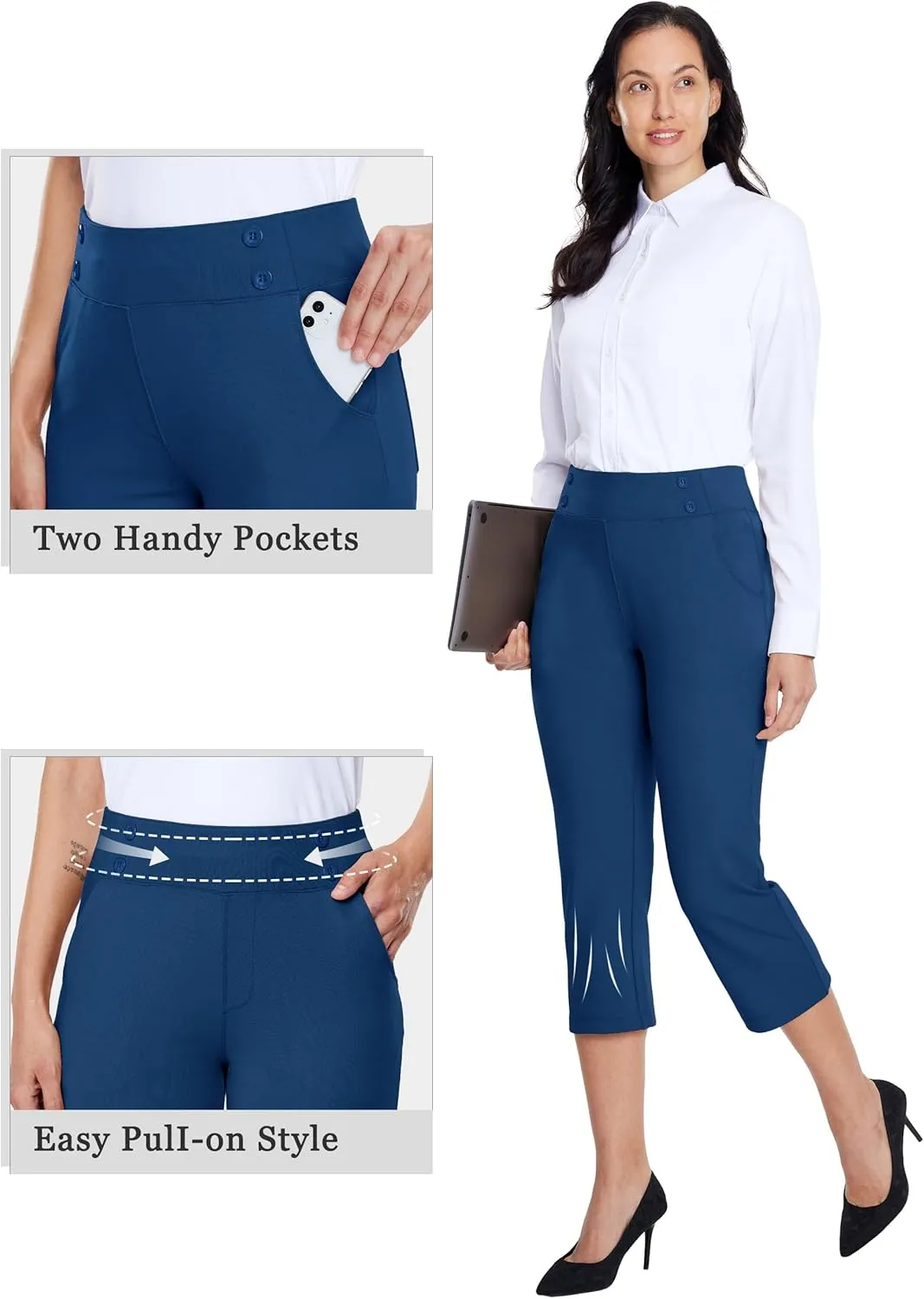 Willit Women's Capri Pants Dress Yoga Capri Stretch Business Work Casual Capris Straight Leg Office Pants 21"