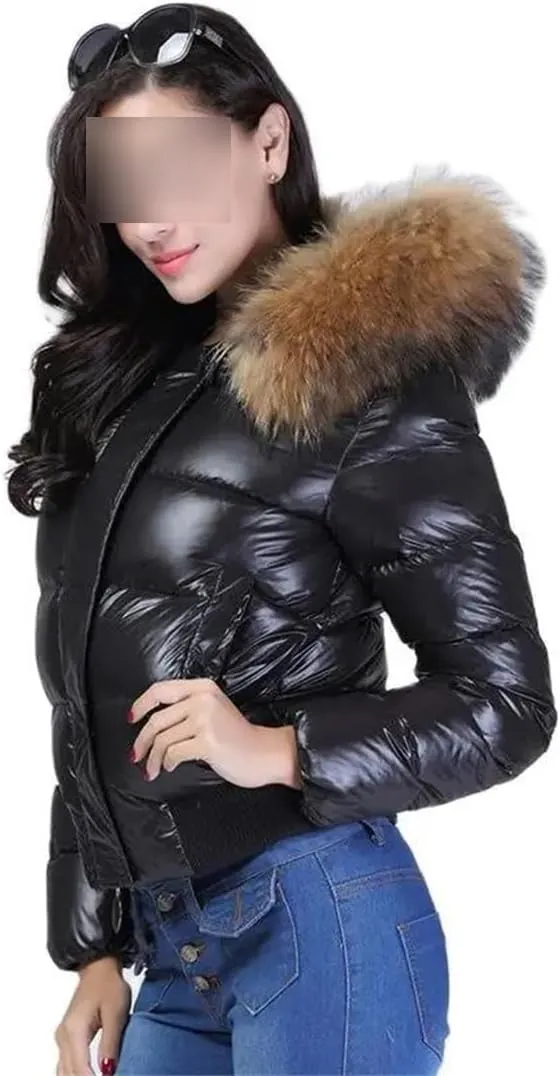 Winter Casual Hooded Puffer Jacket Women Slim Duck Down Coat Short Shiny Female Down Parka