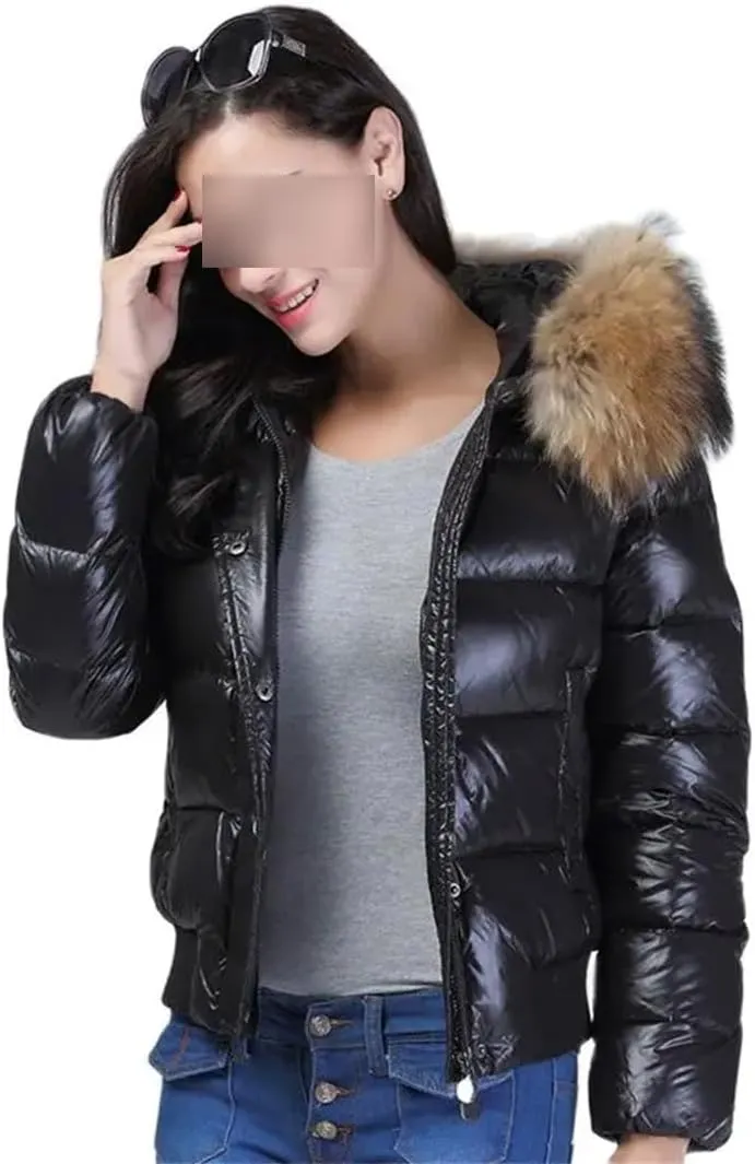 Winter Casual Hooded Puffer Jacket Women Slim Duck Down Coat Short Shiny Female Down Parka