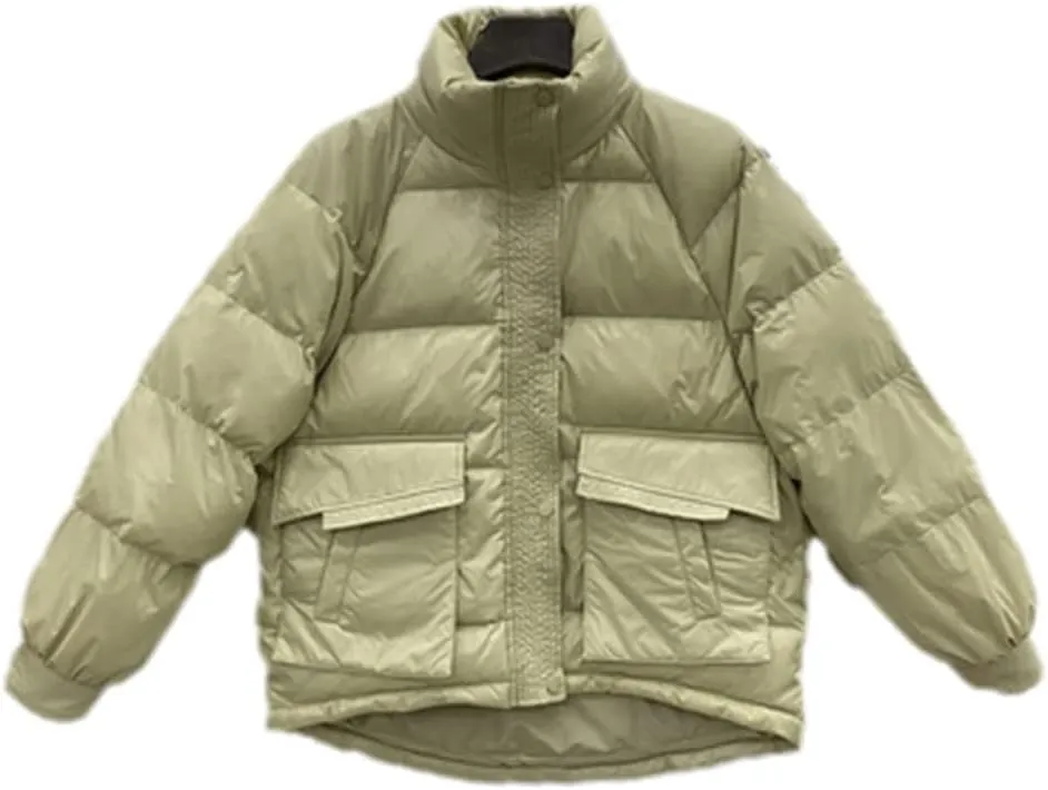 Winter Short Puffer Jacket Women 90% White Duck Down Coat Bat Sleeve Loose Thick Warm Parkas Female Snow Outwear Light Green One Size