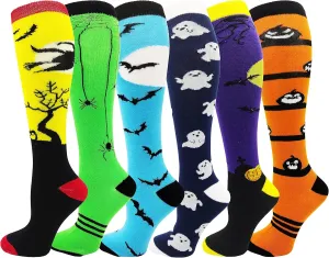 Winterlace 6 Pairs Holiday Socks for Women Girls, Fun Festive Bulk Pack, Colorful Pattern Holiday Novelty Cute