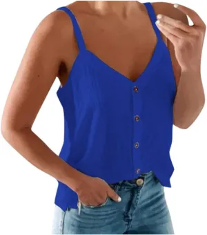 Women Button Down Tank Tops Loose Casual V Neck Strappy Summer Sleeveless Shirts Plus Size Blouses S-5X