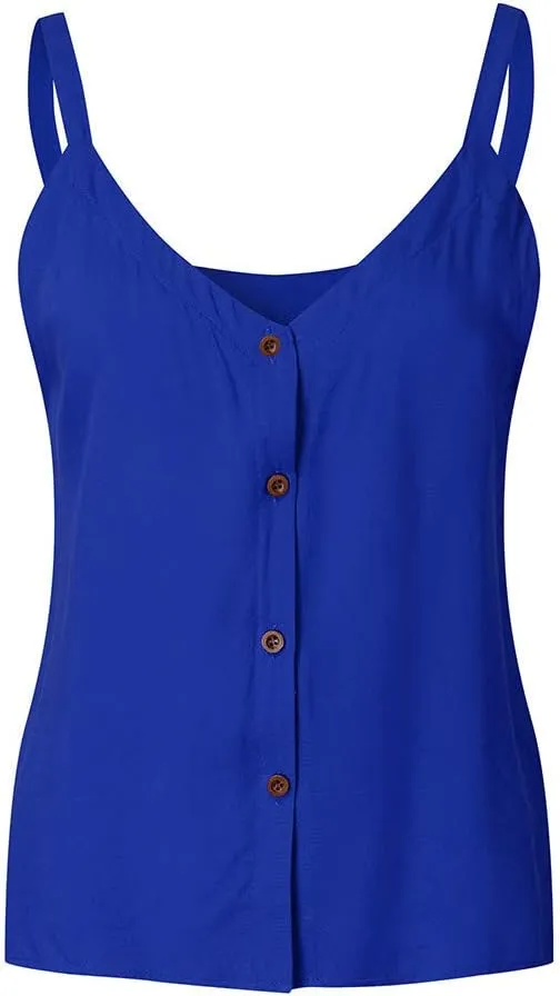 Women Button Down Tank Tops Loose Casual V Neck Strappy Summer Sleeveless Shirts Plus Size Blouses S-5X