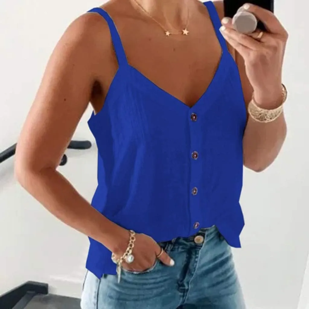 Women Button Down Tank Tops Loose Casual V Neck Strappy Summer Sleeveless Shirts Plus Size Blouses S-5X