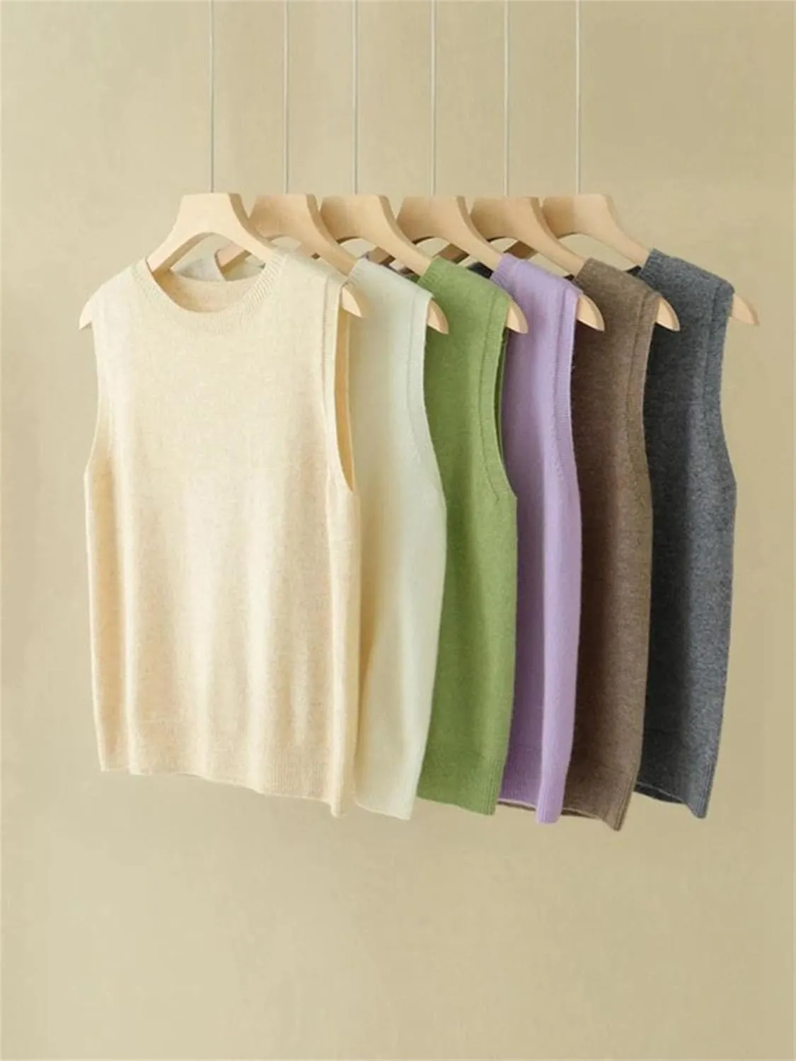 Women Cashmere Sweater Vest Crewneck Pullover Sleeveless Tops Soft Fashion Knited Vest