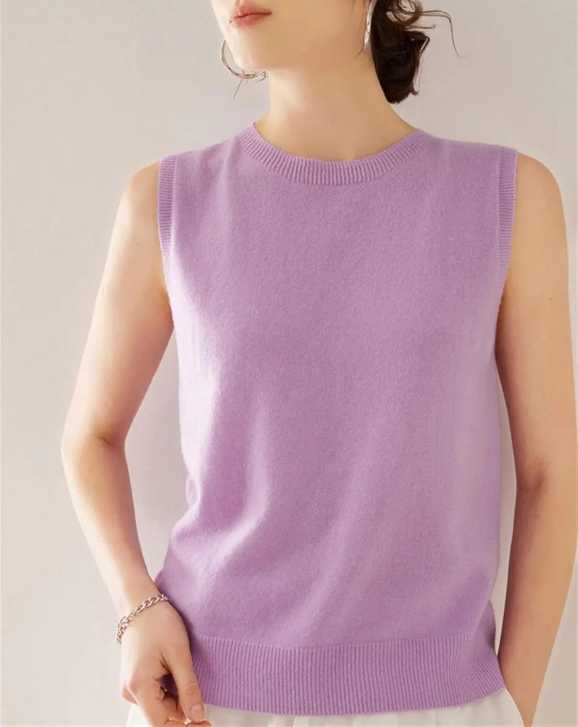 Women Cashmere Sweater Vest Crewneck Pullover Sleeveless Tops Soft Fashion Knited Vest