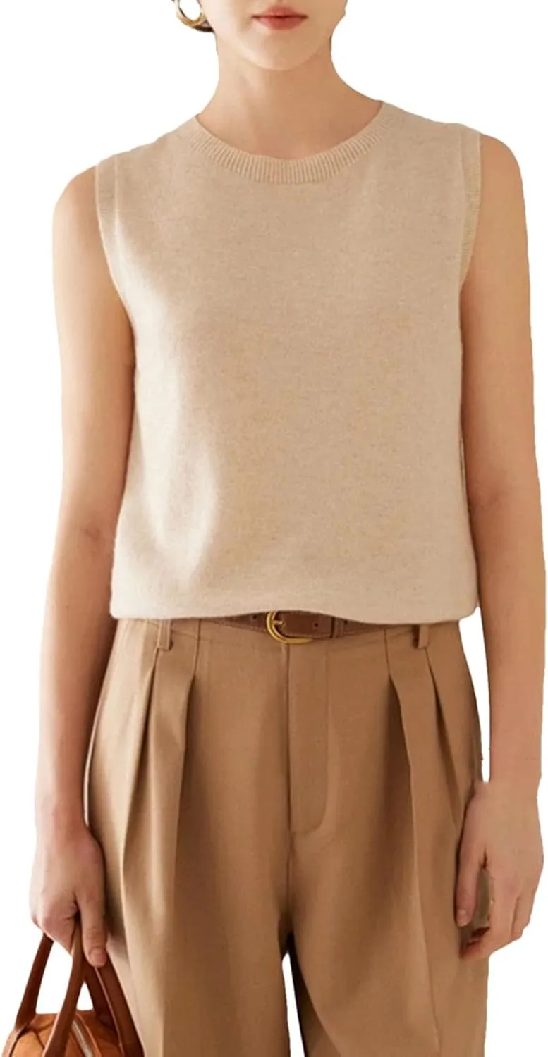 Women Cashmere Sweater Vest Crewneck Pullover Sleeveless Tops Soft Fashion Knited Vest