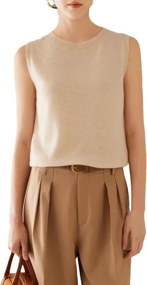Women Cashmere Sweater Vest Crewneck Pullover Sleeveless Tops Soft Fashion Knited Vest