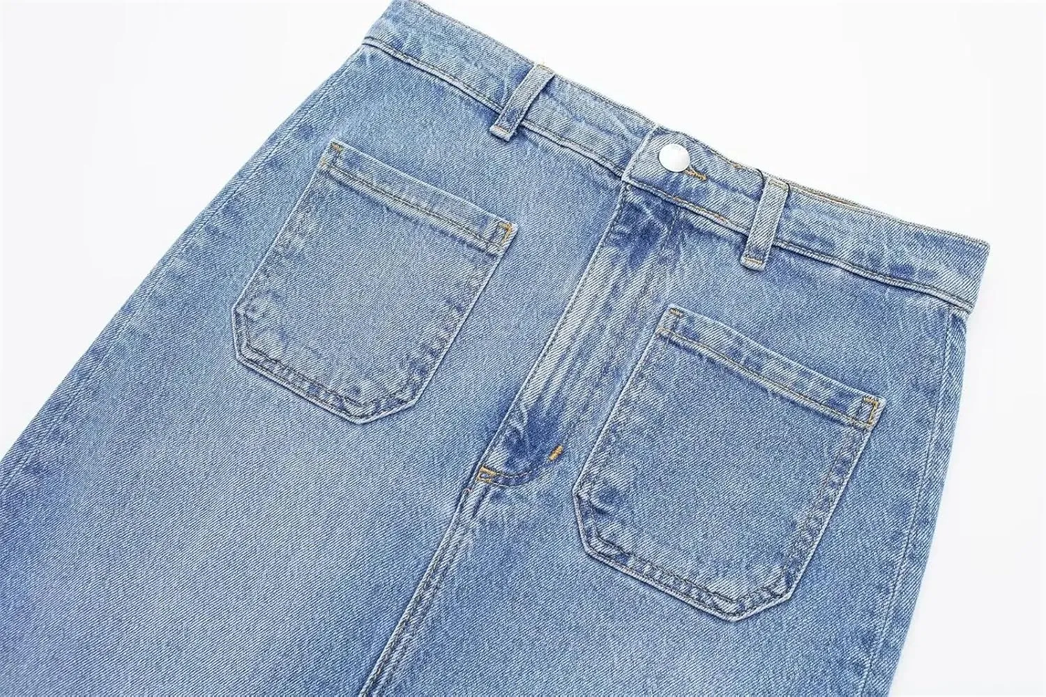 Women High Waist Denim Midi Skirt Summer Straight Fit Front Slit Jean Skirt