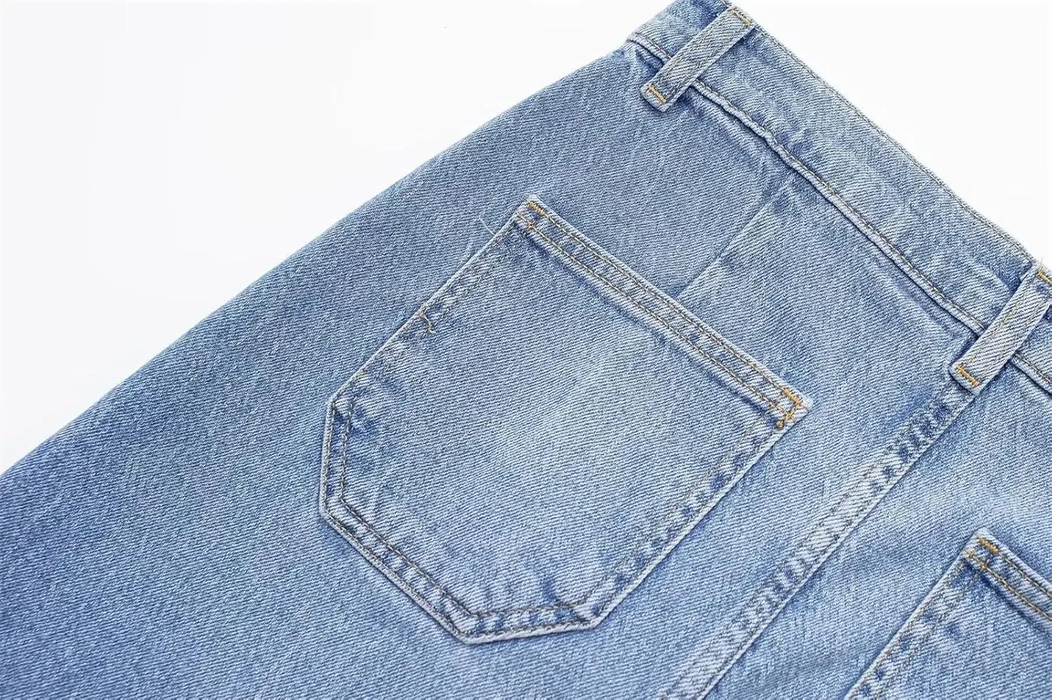 Women High Waist Denim Midi Skirt Summer Straight Fit Front Slit Jean Skirt