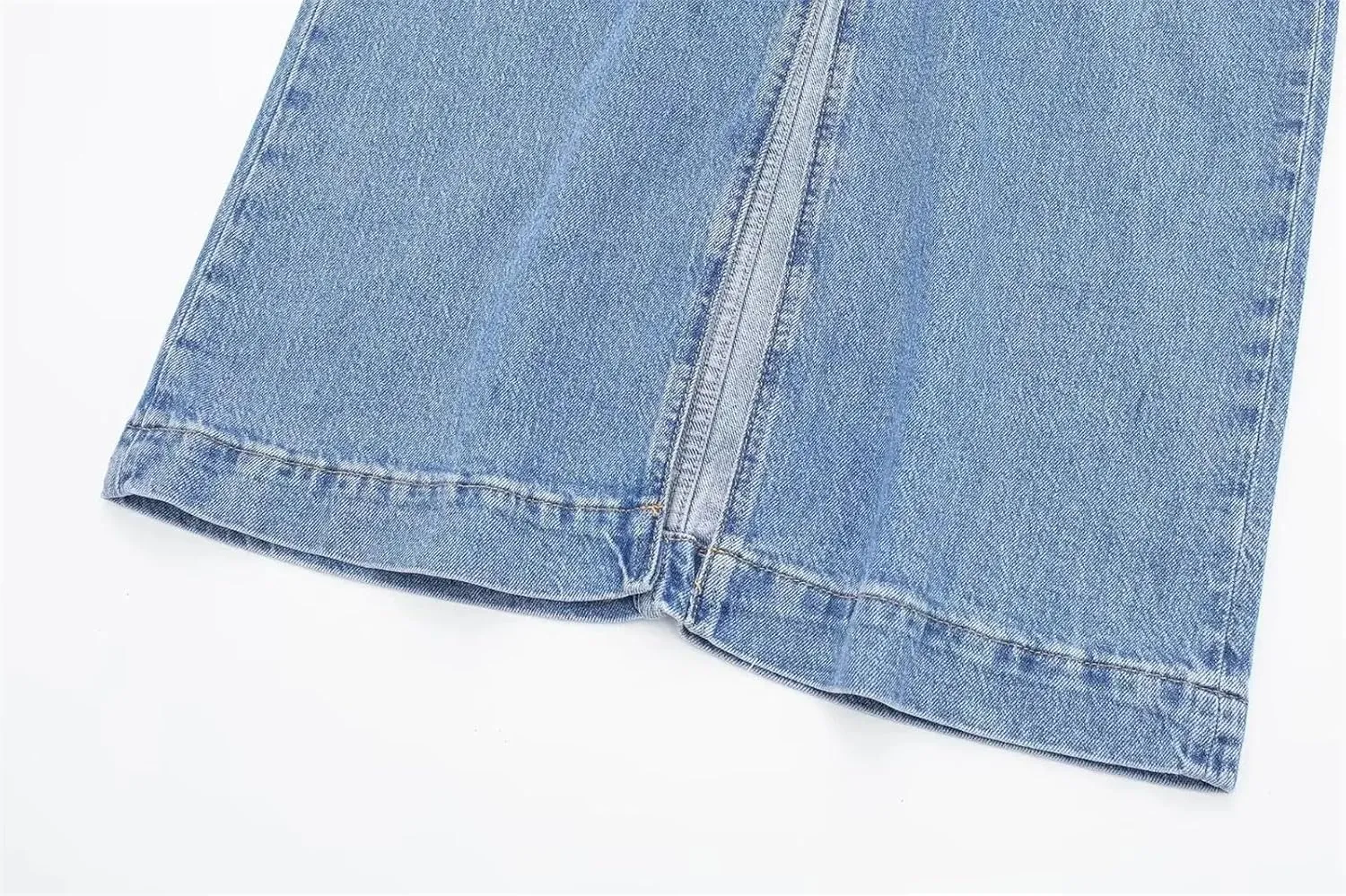 Women High Waist Denim Midi Skirt Summer Straight Fit Front Slit Jean Skirt