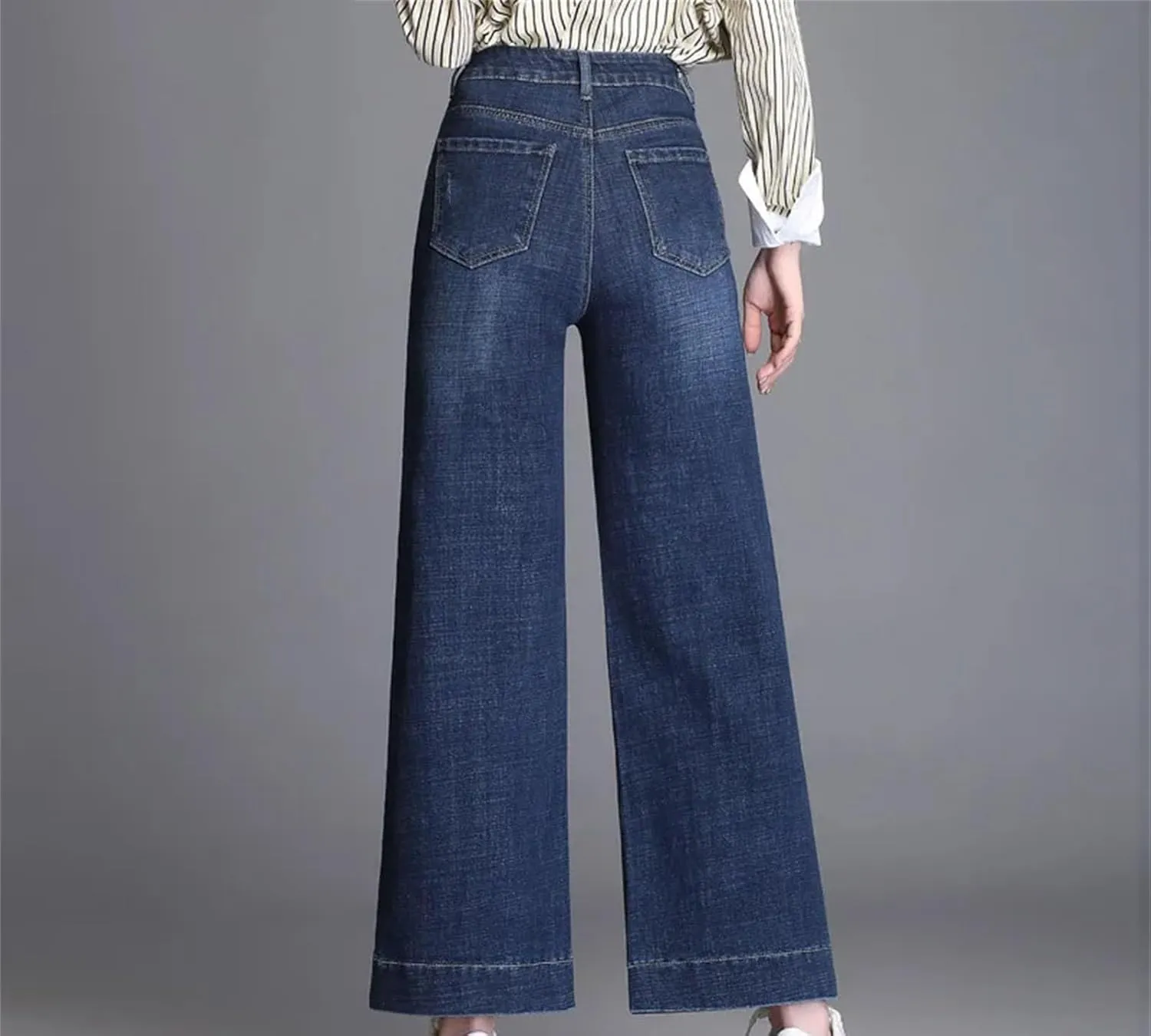 Women High Waist Stretch Skinny Jeans Boyfriend Wide Leg Pants Vintage Casual Trousers