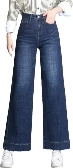 Women High Waist Stretch Skinny Jeans Boyfriend Wide Leg Pants Vintage Casual Trousers