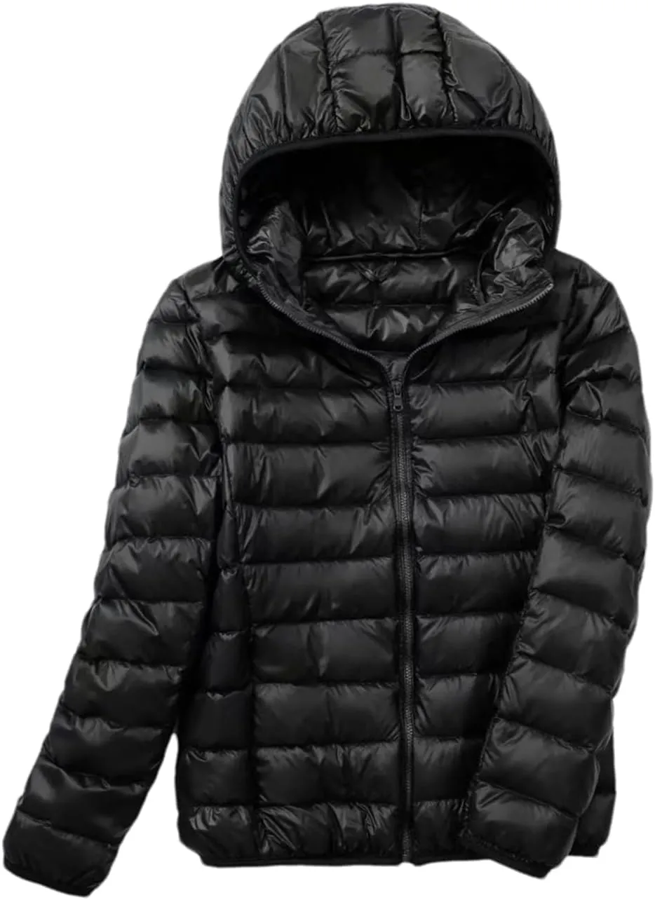 Women Hoodie Short Puffer Jackets Autumn Winter Female White Duck Down Slim Fit Coat