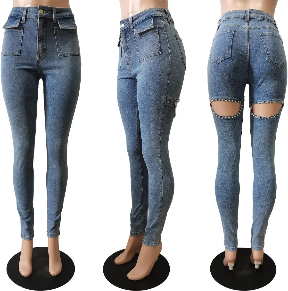 Women Jeans Distressed Slim Fit Ripped Denim Pants Comfy Stretch Skinny Jeans