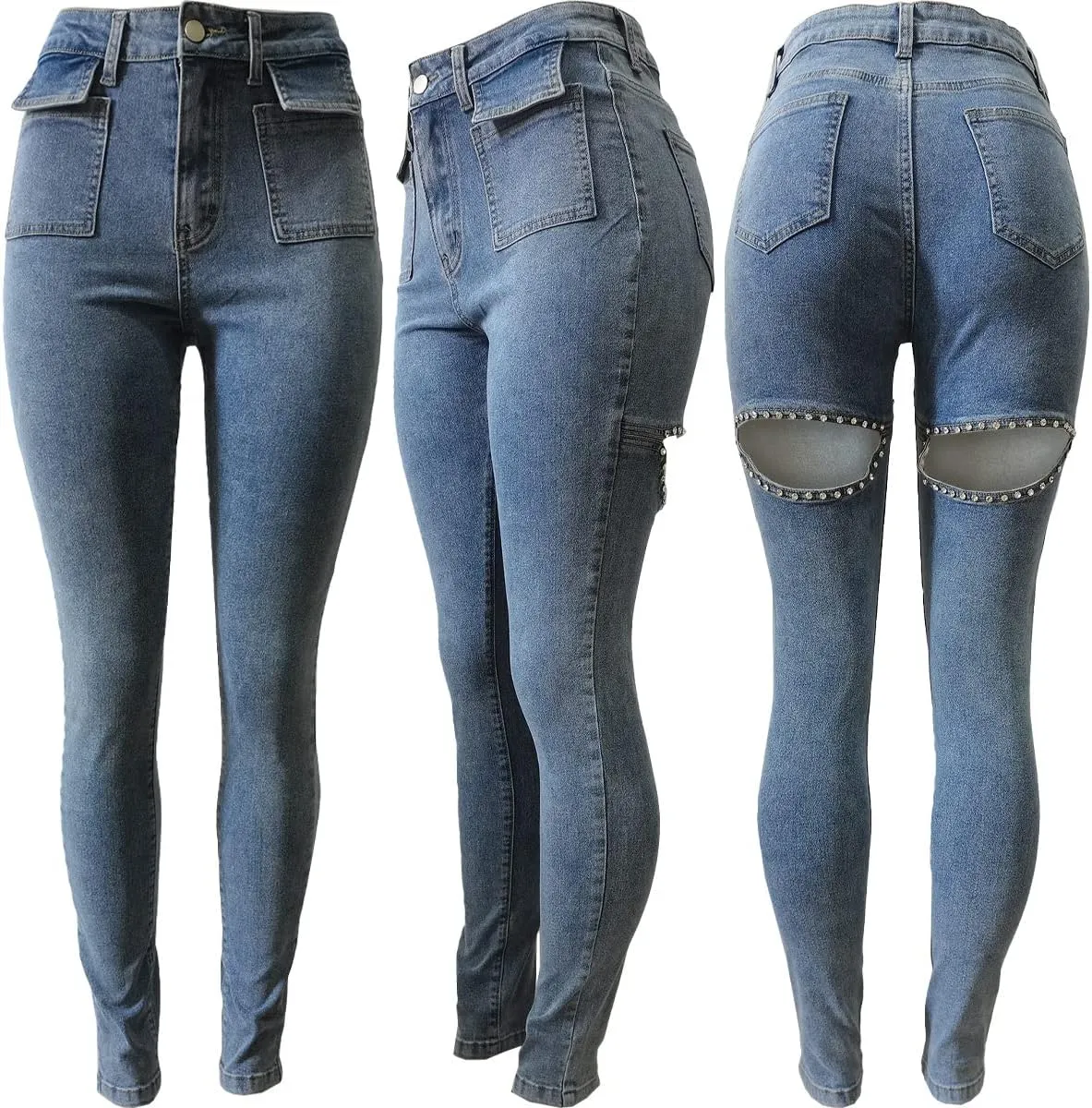 Women Jeans Distressed Slim Fit Ripped Denim Pants Comfy Stretch Skinny Jeans