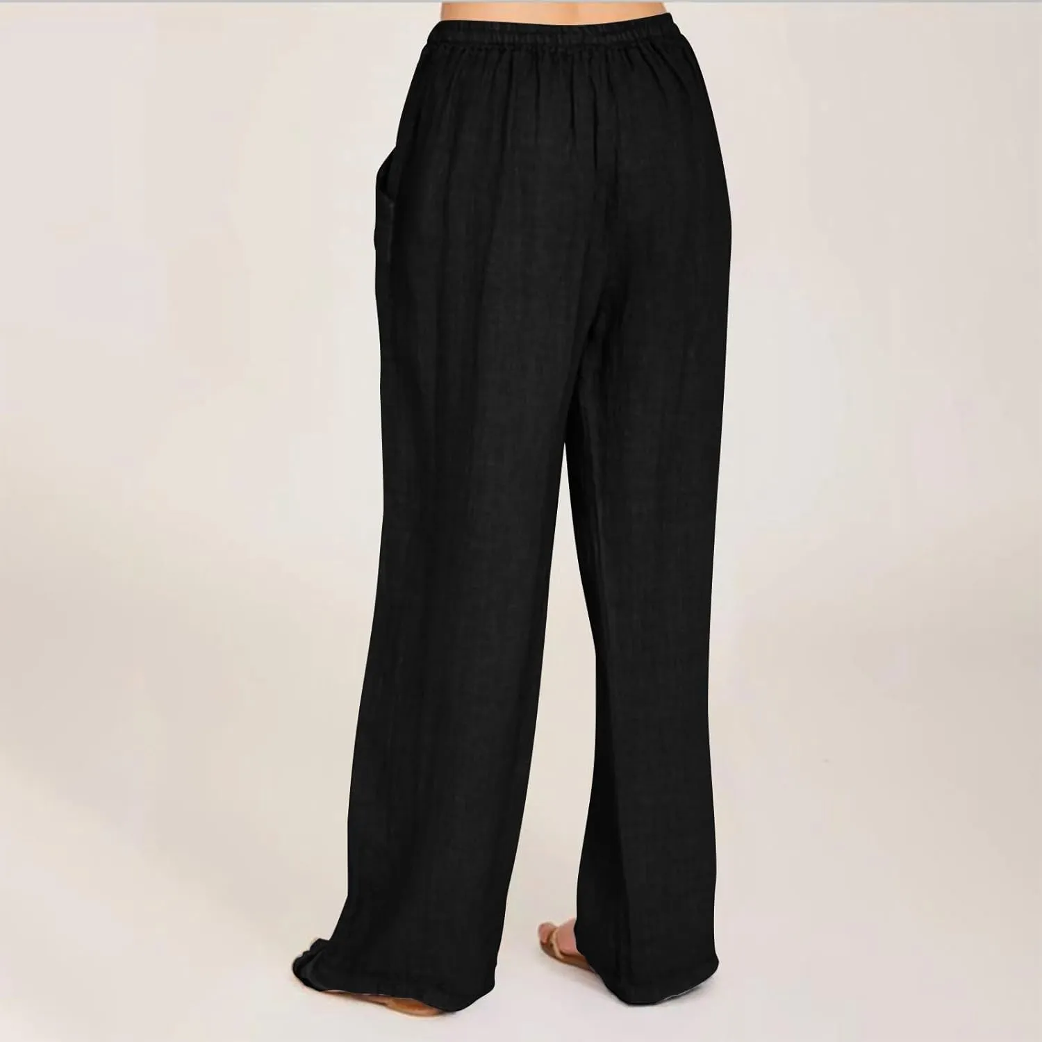 Women Linen Pants Summer Lightweight Cotton Linen Wide Leg Lounge Trousers Casual Elastic Waist Boho Beach Palazzo