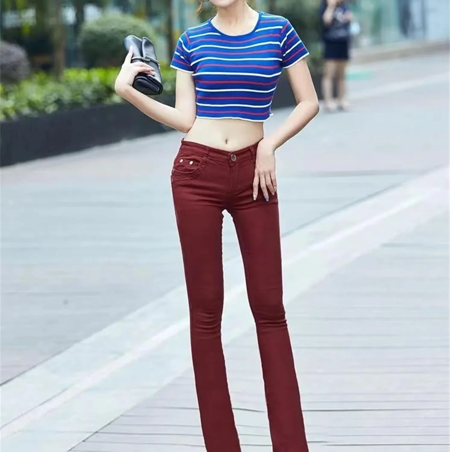 Women Low Waist Stretch Jeans Summer Skinny Flare Pants Slimming Fit Elastic Straight Denim Pants