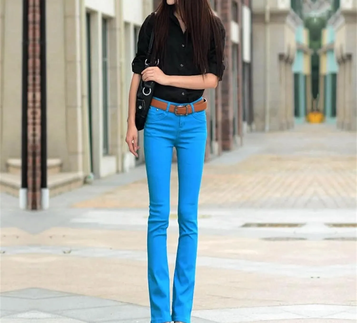 Women Low Waist Stretch Jeans Summer Skinny Flare Pants Slimming Fit Elastic Straight Denim Pants