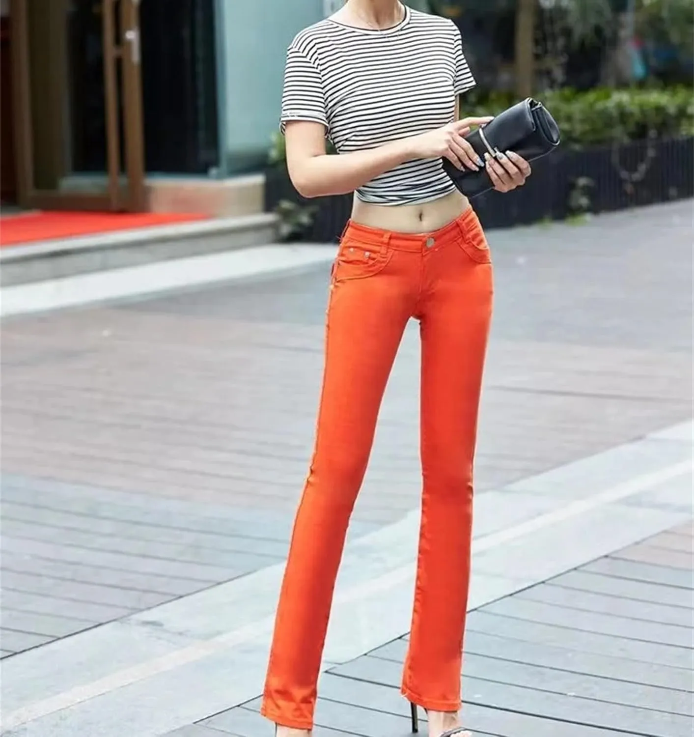 Women Low Waist Stretch Jeans Summer Skinny Flare Pants Slimming Fit Elastic Straight Denim Pants