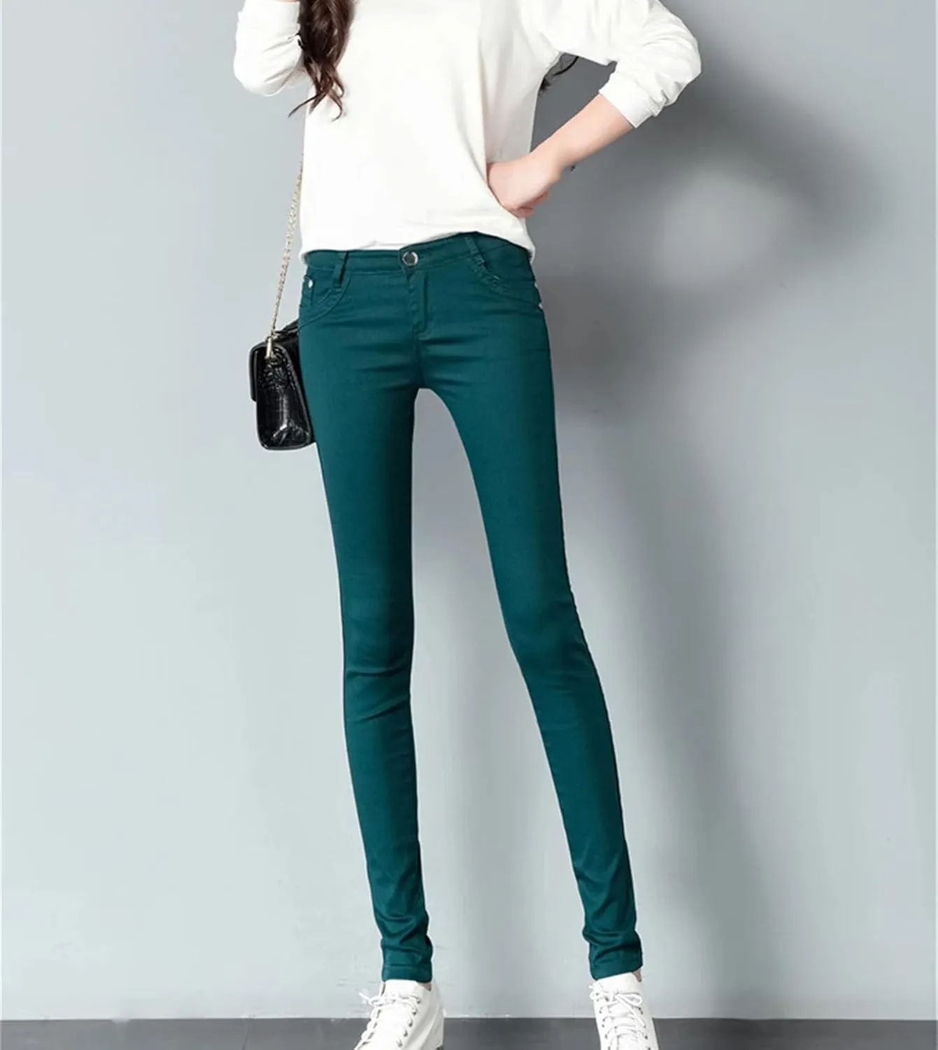 Women Oversized Pencil Jeans Office Skinny Denim Pants Slim Stretch Casual Trousers