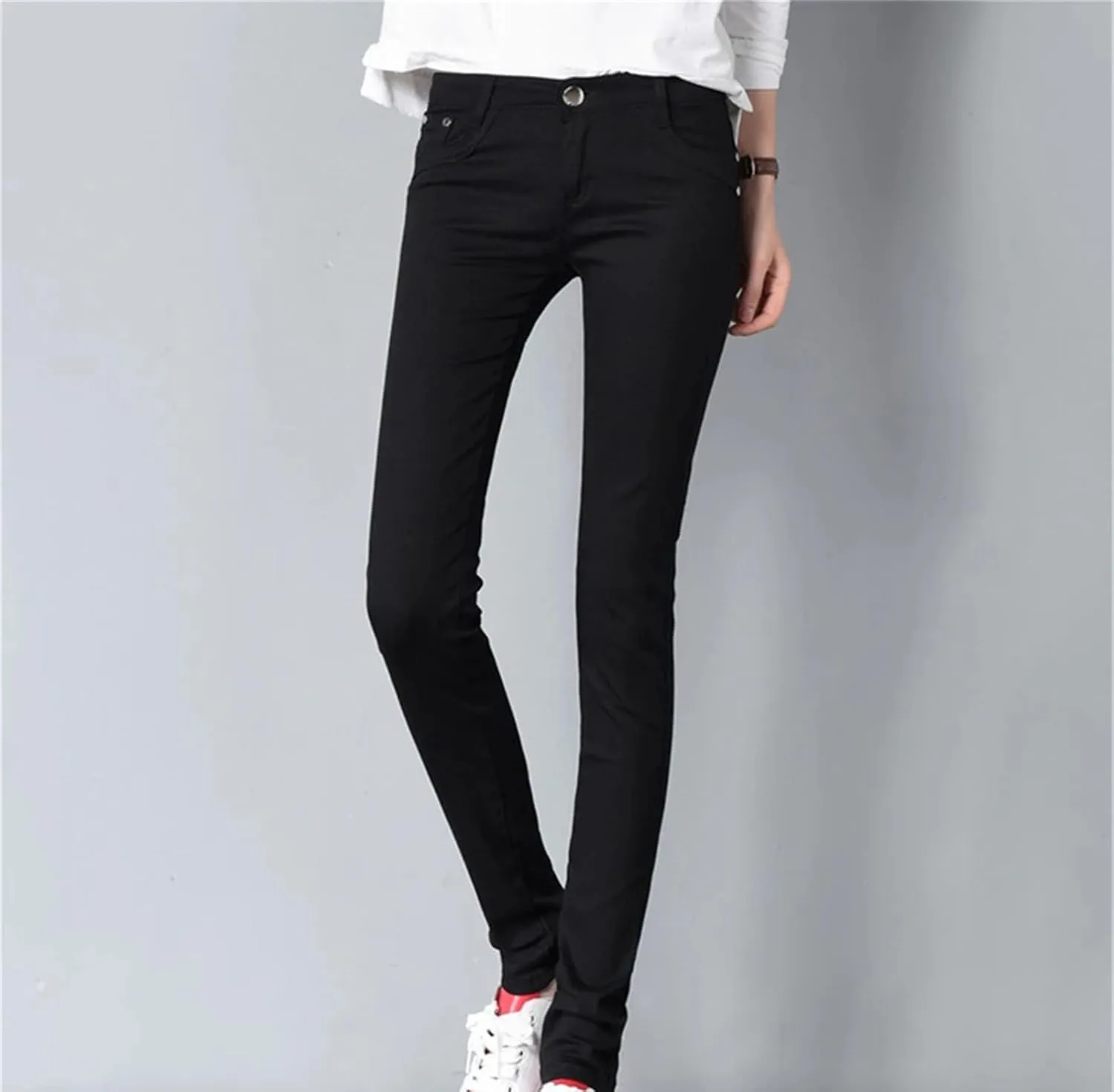 Women Oversized Pencil Jeans Office Skinny Denim Pants Slim Stretch Casual Trousers