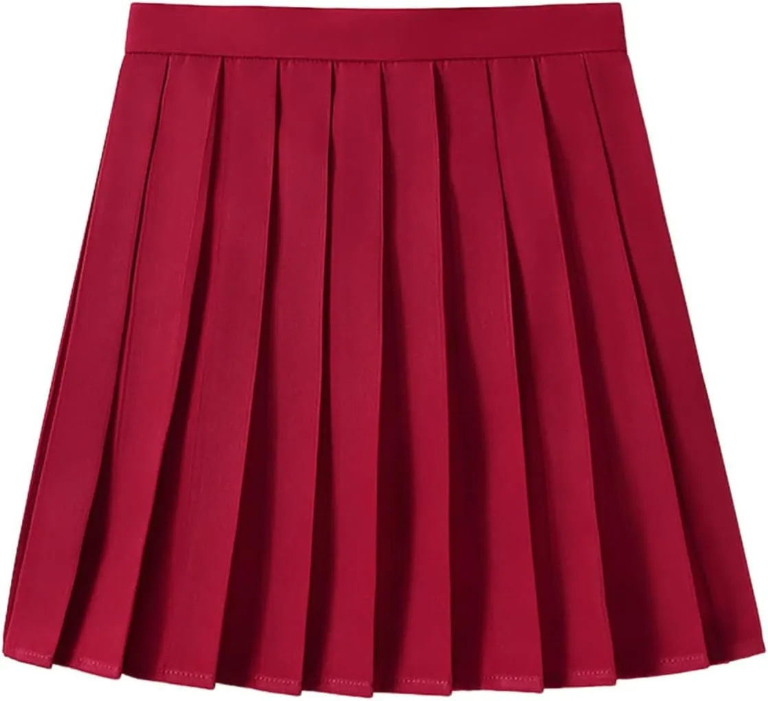 Women Pleated Skirt Preppy Mini School Skirt Solid Color High Waist A Line Short Skirt Party Cheer Skirt Clubwear