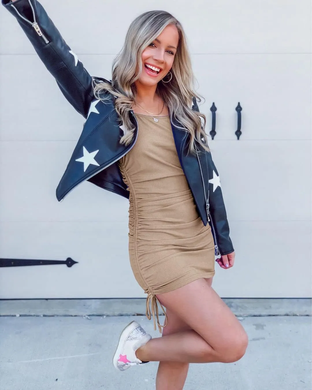 Women Ruched Bodycon Dress Drawstring Tank Dresses Ribbed Summer Mini Dress