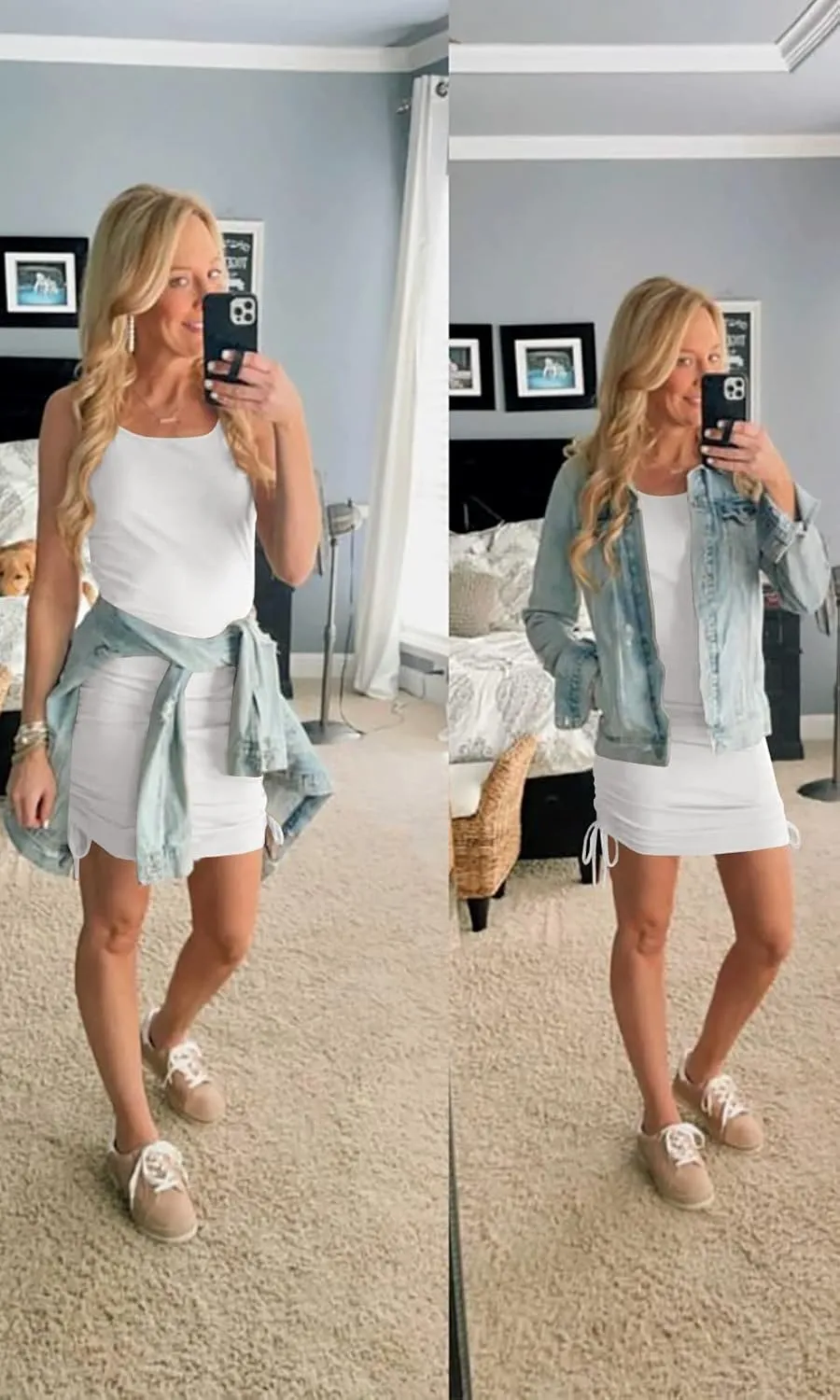 Women Ruched Bodycon Dress Drawstring Tank Dresses Ribbed Summer Mini Dress