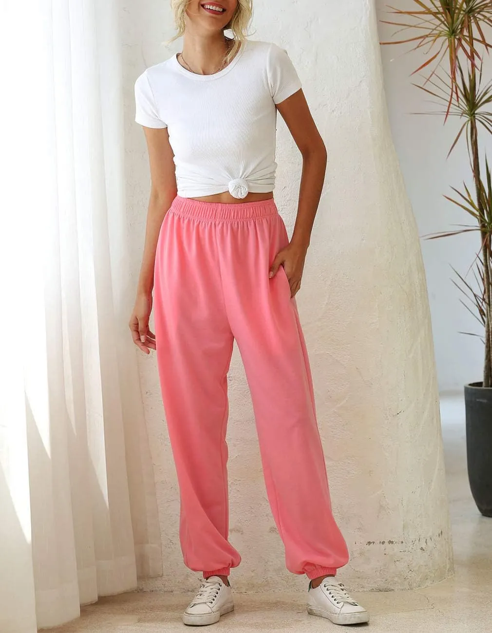 Women Sweatpants Joggers High Waist Tracksuit Bottoms Harem Pants with Pockets Running Workout Casual Lounge Wear