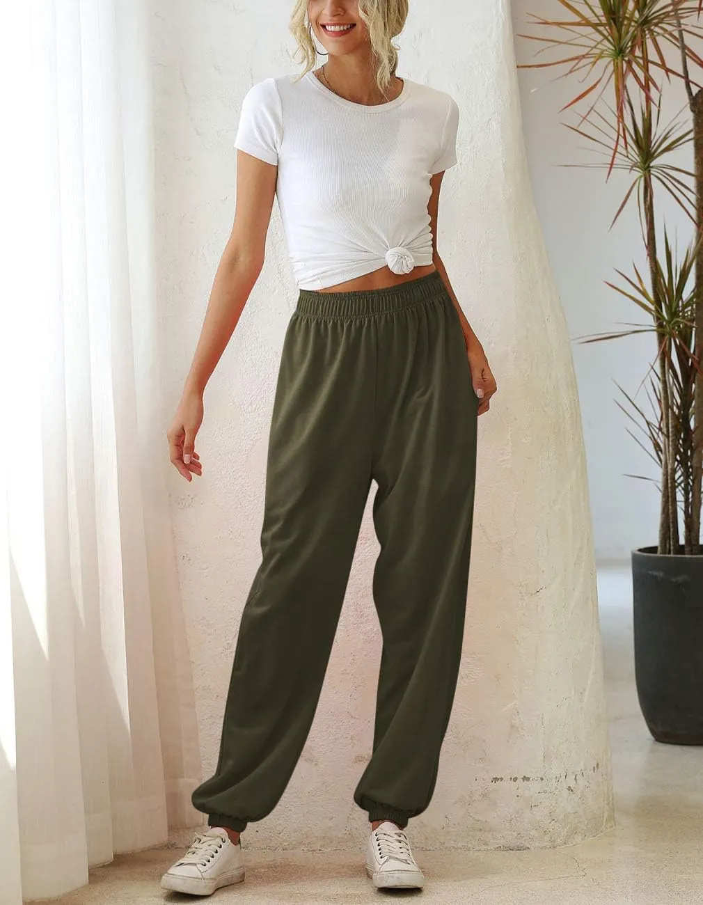Women Sweatpants Joggers High Waist Tracksuit Bottoms Harem Pants with Pockets Running Workout Casual Lounge Wear