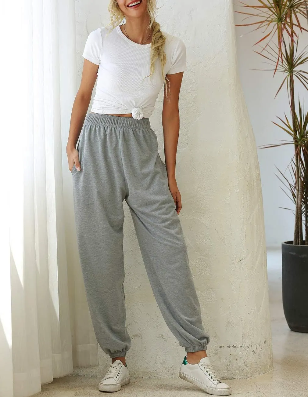 Women Sweatpants Joggers High Waist Tracksuit Bottoms Harem Pants with Pockets Running Workout Casual Lounge Wear