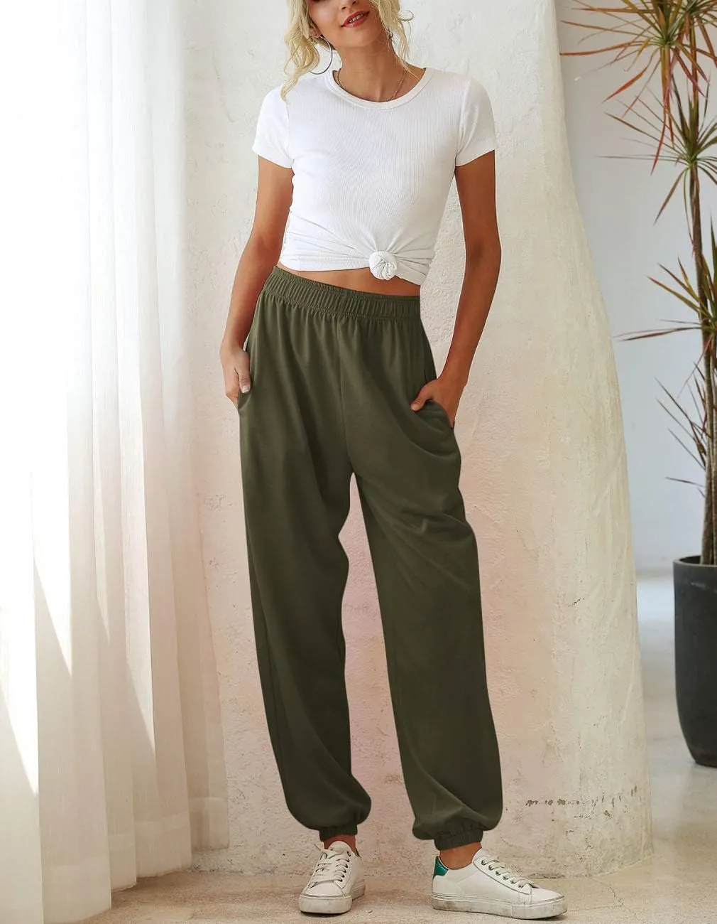 Women Sweatpants Joggers High Waist Tracksuit Bottoms Harem Pants with Pockets Running Workout Casual Lounge Wear