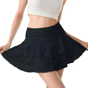 Women Y2k Lace Mini Skirt Sexy Ruffle Half Slip Skirt Low Rise Layered Pleated A Line Short Underskirt Streetwear