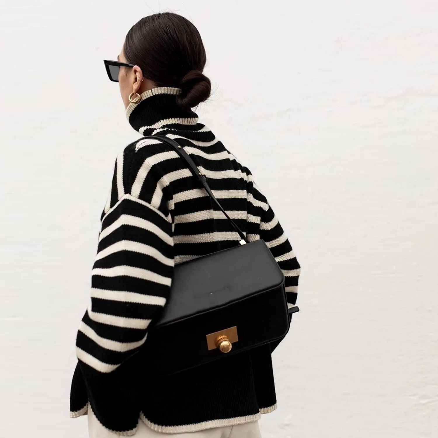 Women Y2K Turtleneck Striped Oversized Sweater Long Sleeve Color Block Poncho Sweater Fall Winter Pullover Jumper Tops