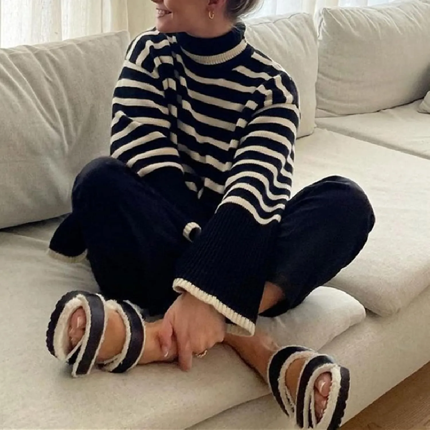 Women Y2K Turtleneck Striped Oversized Sweater Long Sleeve Color Block Poncho Sweater Fall Winter Pullover Jumper Tops