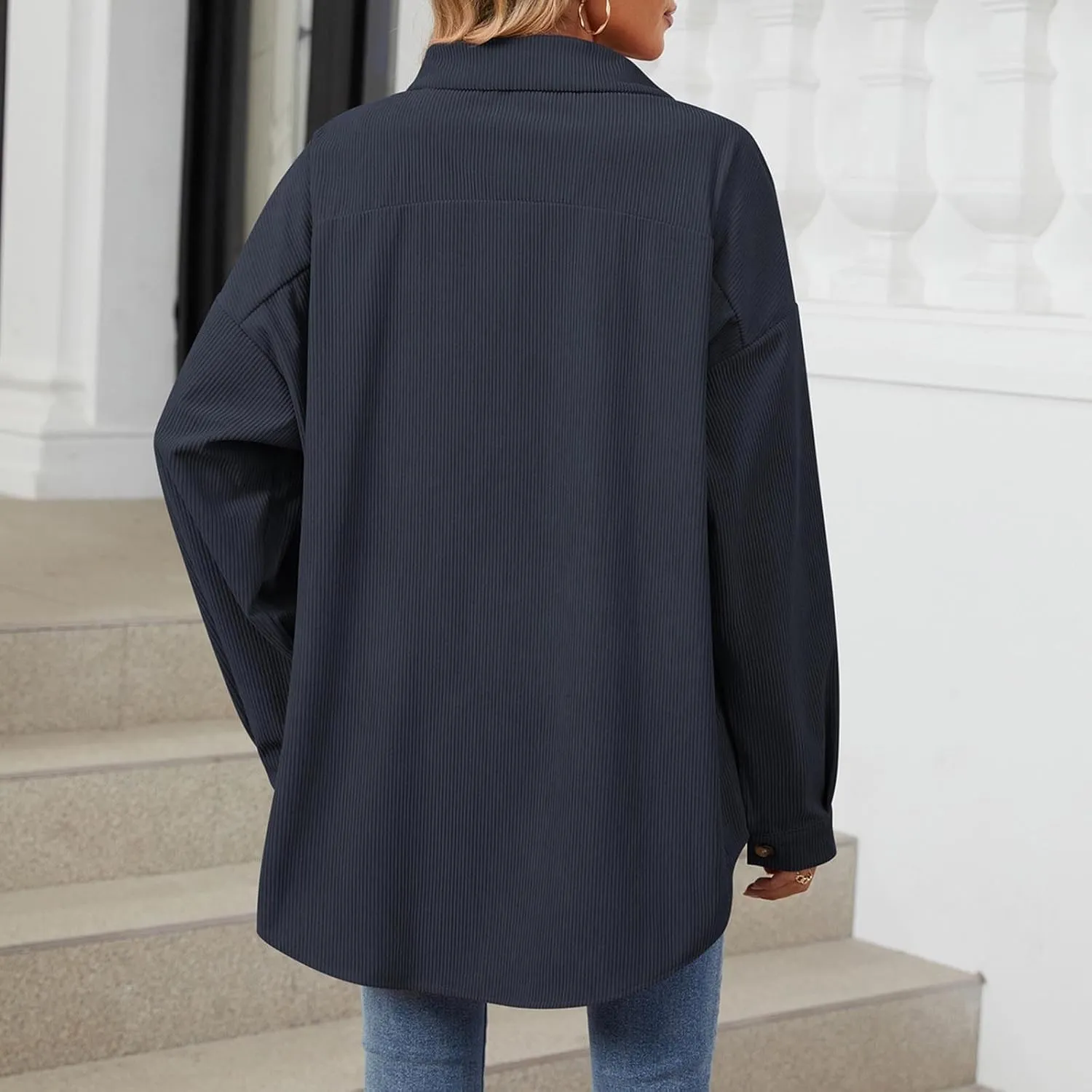 Womens 2024 Lapel Long Sleeve Solid Color Shacket Jacket Button Down Fall Shirt Coat Comfy Cute Jackets Fall Winter
