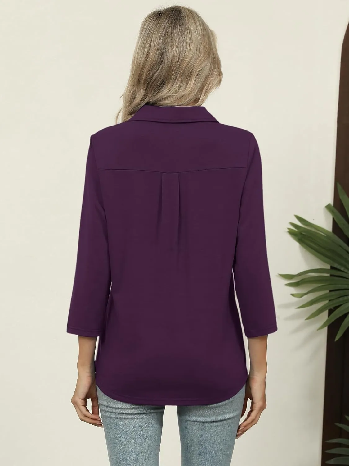Women's 3/4 Length Sleeve V-Neck Collared Tops Summer Business Casual Work Polo Shirts Fashion Outfits 2025